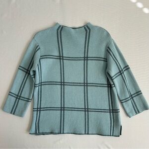 J.Jill Windowpane Plaid Mock Neck Sweater Blue Black Small